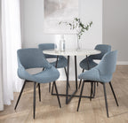 Cosmo-fabrico Dining Set - 5 Piece - Black Metal, White Marble, Blue Fabric