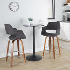 Vintage Flair 26" Fixed-Height Counter Stool - Set of 2 - Walnut Wood, Chrome Metal, Charcoal Fabric