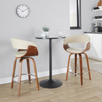 Vintage Mod 26" Fixed-Height Counter Stool - Set of 2 - Walnut Wood, Chrome Metal, Cream Fabric