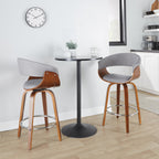 Vintage Mod 26" Fixed-Height Counter Stool - Set of 2 - Walnut Wood, Chrome Metal, Light Grey Fabric