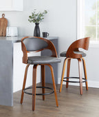 Pino 26" Fixed-Height Counter Stool - Set of 2 - Walnut Wood, Grey PU