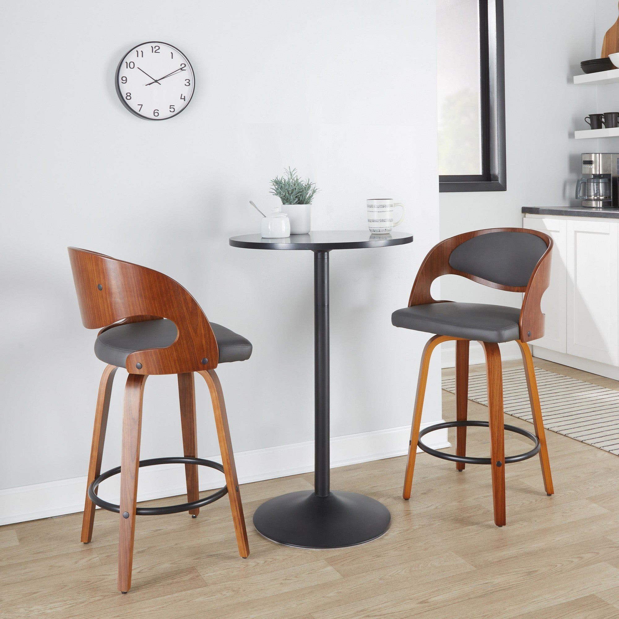 Pino 26" Fixed-Height Counter Stool - Set of 2 - Walnut Wood, Grey PU