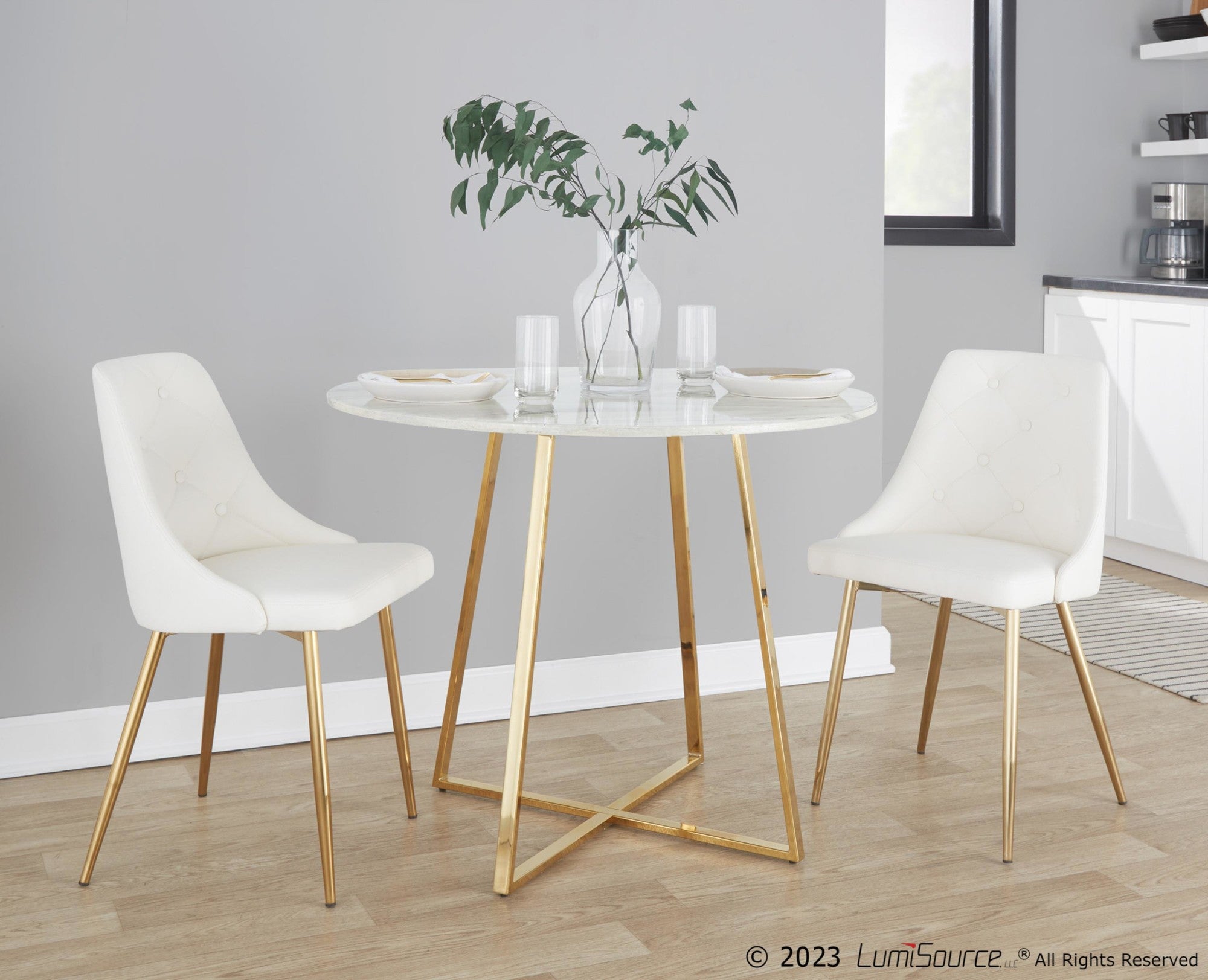 Cosmo Dining Table - Gold Metal, White Marble