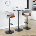 Vintage Mod Adjustable Barstool - Set of 2 - Black Metal, Walnut Wood, Light Grey Fabric