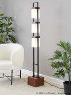 Bento 67" Metal Floor Lamp - Black Metal, Walnut Wood, White Shade