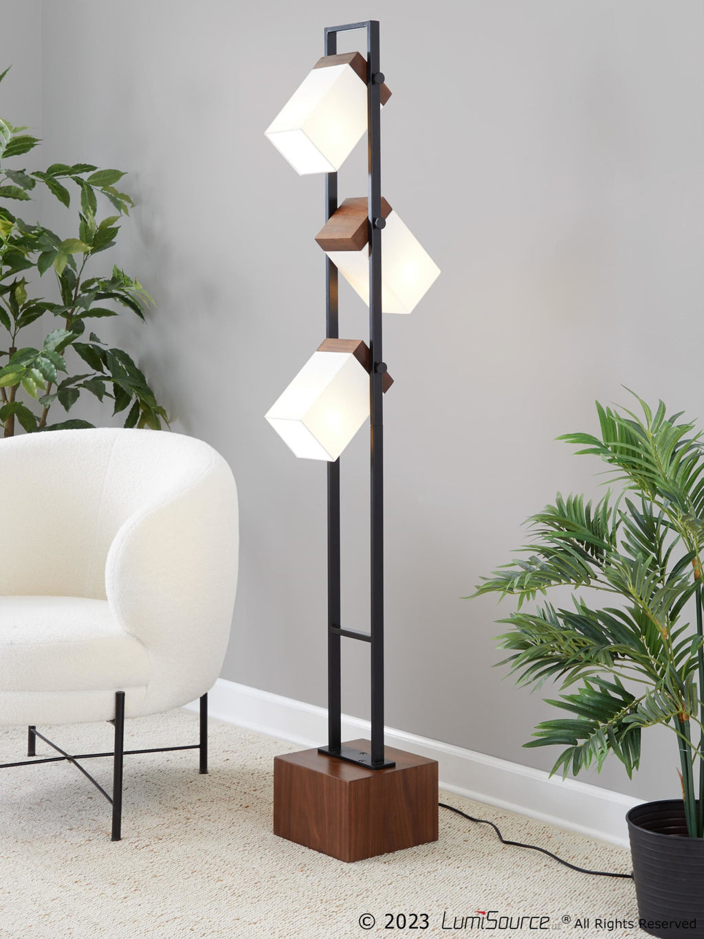 Bento 67" Metal Floor Lamp - Black Metal, Walnut Wood, White Shade