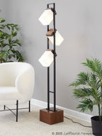 Bento 67" Metal Floor Lamp - Black Metal, Walnut Wood, White Shade