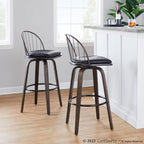 Riley 30" Fixed-Height Barstool - Set of 2 - Walnut Glazed Wood, Black Metal, Bronze Metal, Dark Walnut Wood, Brown PU