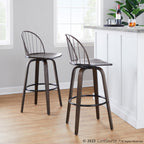 Riley 30" Fixed-Height Barstool - Set of 2 - Walnut Glazed Wood, Black Metal, Bronze Metal, Dark Walnut Wood, Brown PU