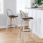 Riley 30" Fixed-Height Barstool - Set of 2 - Whitewashed Wood, Black Metal, Antique Copper Metal, Brown PU