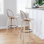Riley 30" Fixed-Height Barstool - Set of 2 - Whitewashed Wood, Black Metal, Antique Copper Metal, Brown PU