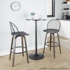 Riley 30" Fixed-Height Barstool - Set of 2 - Walnut Glazed Wood, Black Metal, Bronze Metal, Dark Walnut Wood, Brown PU