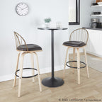 Riley 30" Fixed-Height Barstool - Set of 2 - Whitewashed Wood, Black Metal, Antique Copper Metal, Brown PU