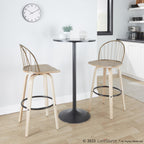 Riley 30" Fixed-Height Barstool - Set of 2 - Whitewashed Wood, Black Metal, Antique Copper Metal, Brown PU