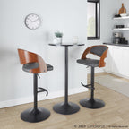 Pino Adjustable Barstool - Set of 2 - Black Metal, Walnut Wood, Grey PU