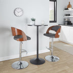 Pino Adjustable Barstool - Set of 2 - Chrome Metal, Walnut Wood, Grey PU