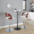 Pino Adjustable Barstool - Set of 2 - Chrome Metal, Mahogany Wood, White PU