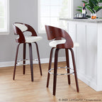 Pino 30" Fixed-Height Barstool - Set of 2 - Mahogany Wood, White PU, Chrome Metal