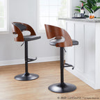 Pino Adjustable Barstool - Set of 2 - Black Metal, Walnut Wood, Grey PU