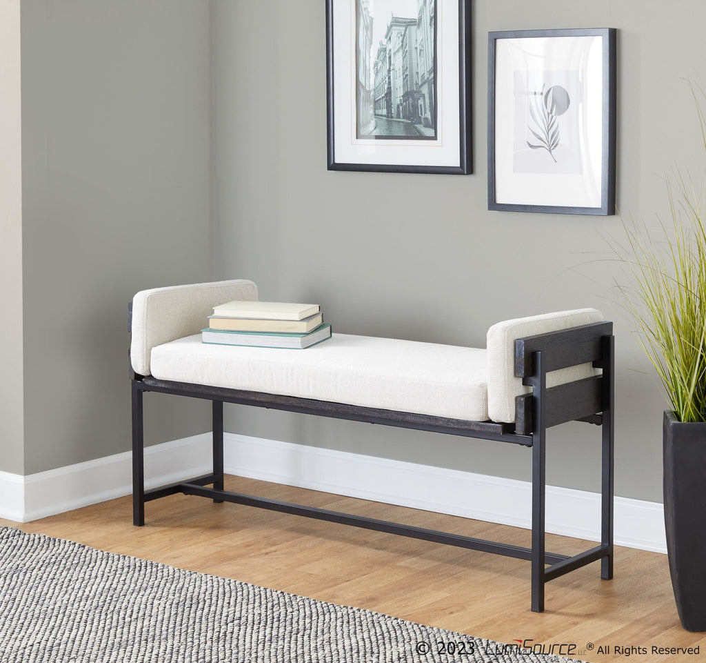 Kari Bench - Black Metal, Grey Wood, Cream Fabric