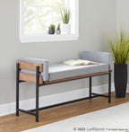 Kari Bench - Black Metal, Brown Wood, Light Grey Fabric