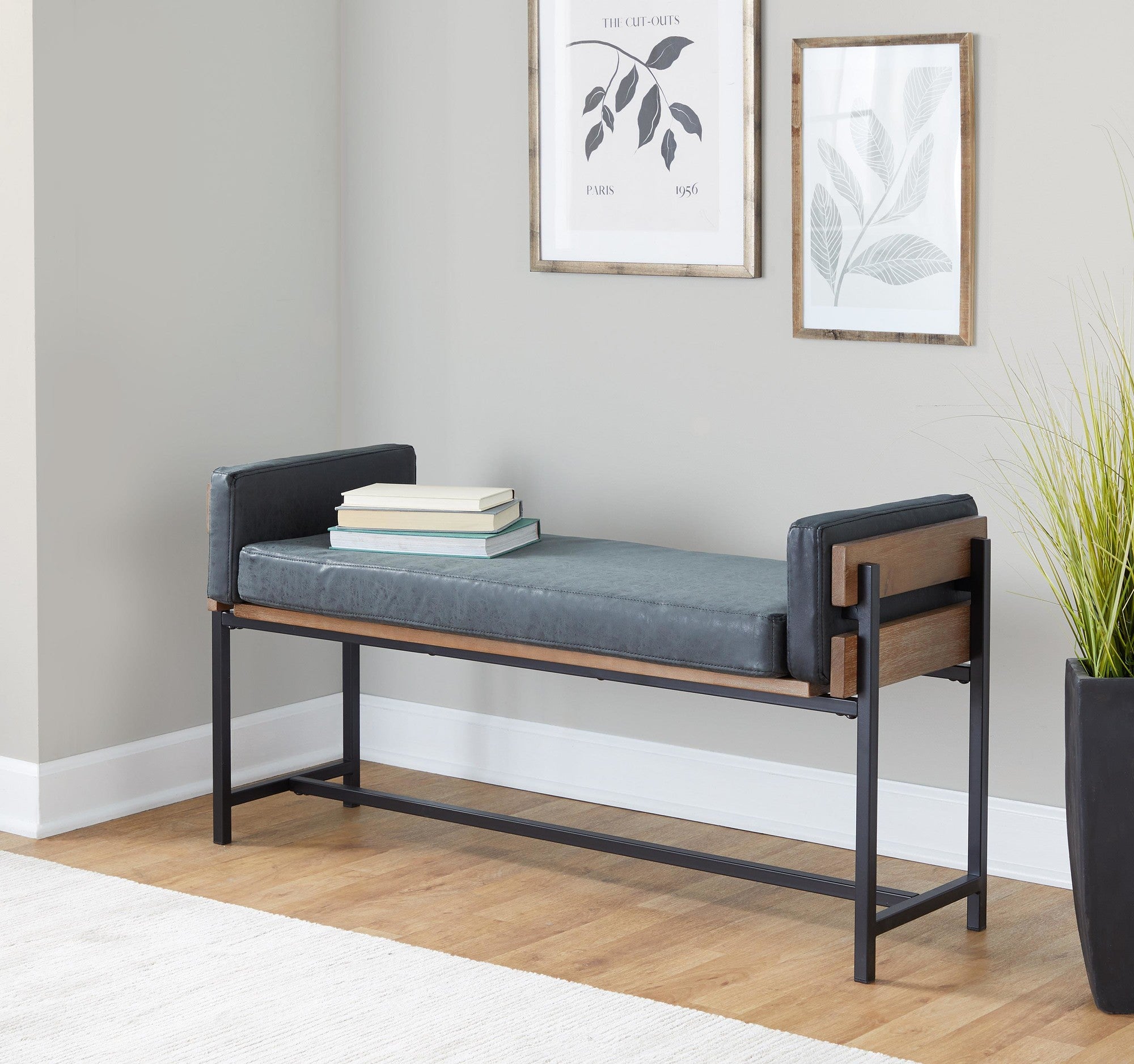 Kari Bench - Black Metal, Brown Wood, Black PU