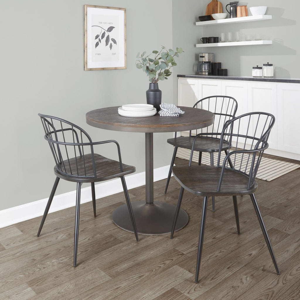 Riley Arm Chair - Set of 2 - Black Metal, Dark Walnut Wood