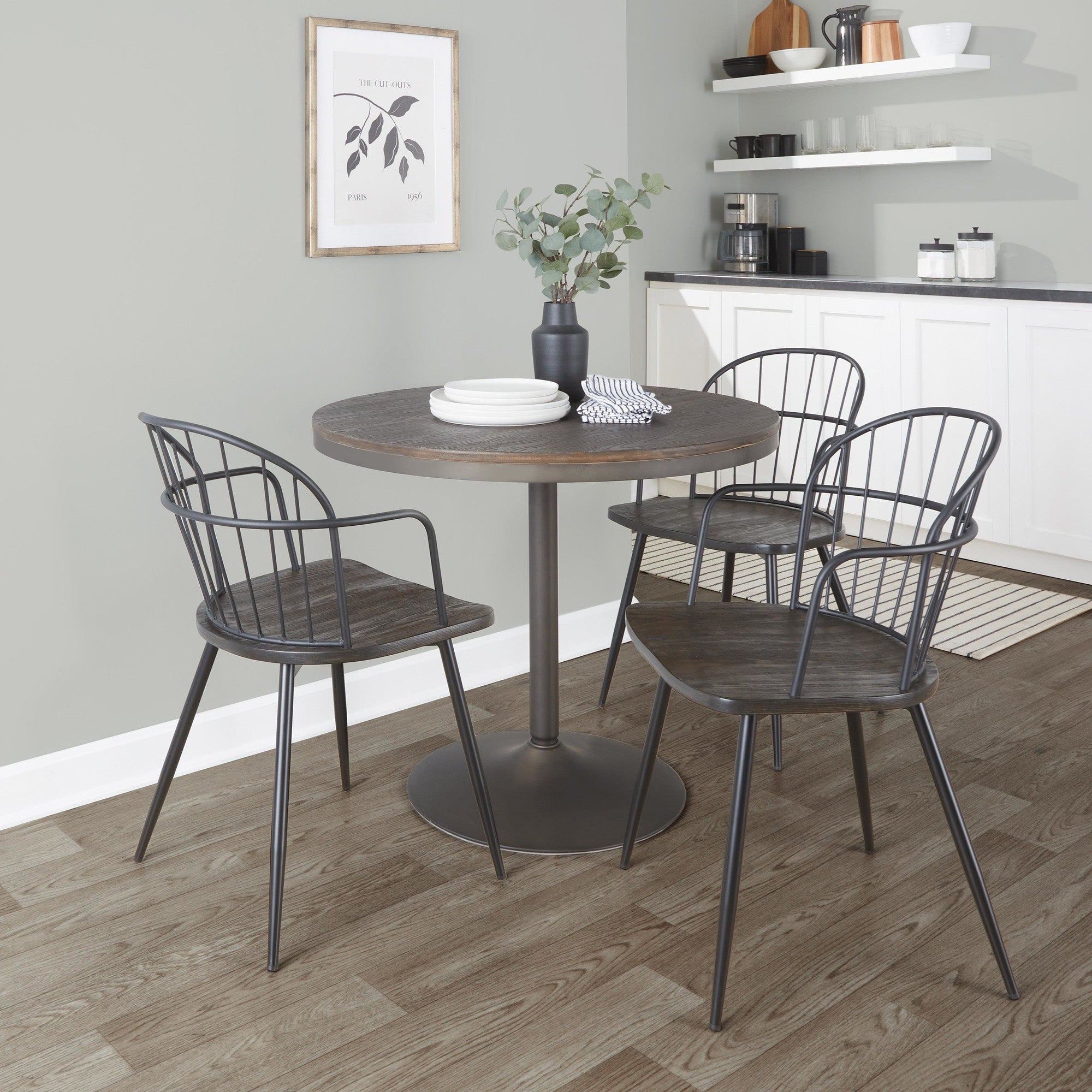 Riley Arm Chair - Set of 2 - Black Metal, Dark Walnut Wood
