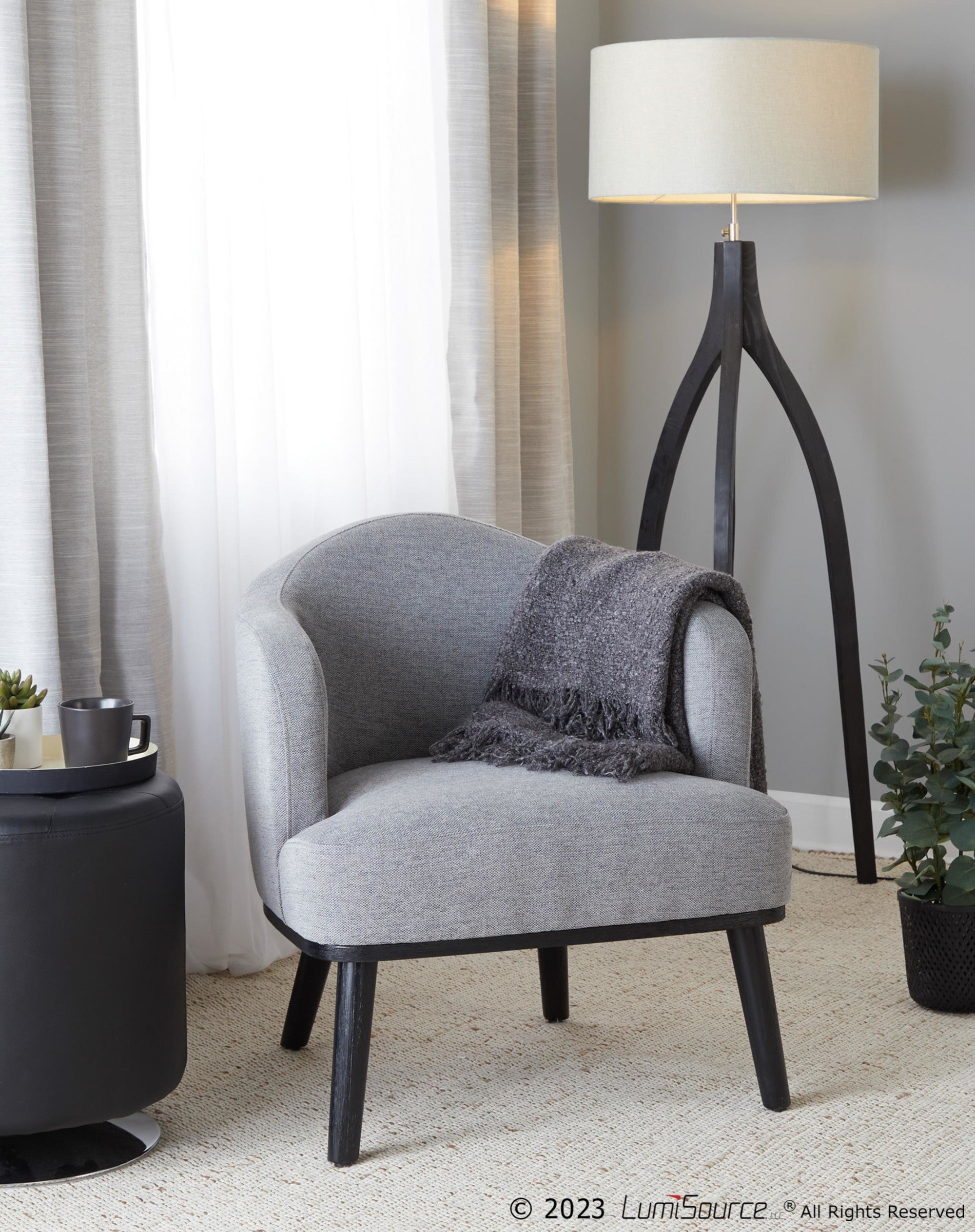 Ahoy Accent Chair - Black Wood, Grey Fabric