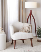 Wishbone Floor Lamp - Walnut Wood, White Fabric Shade