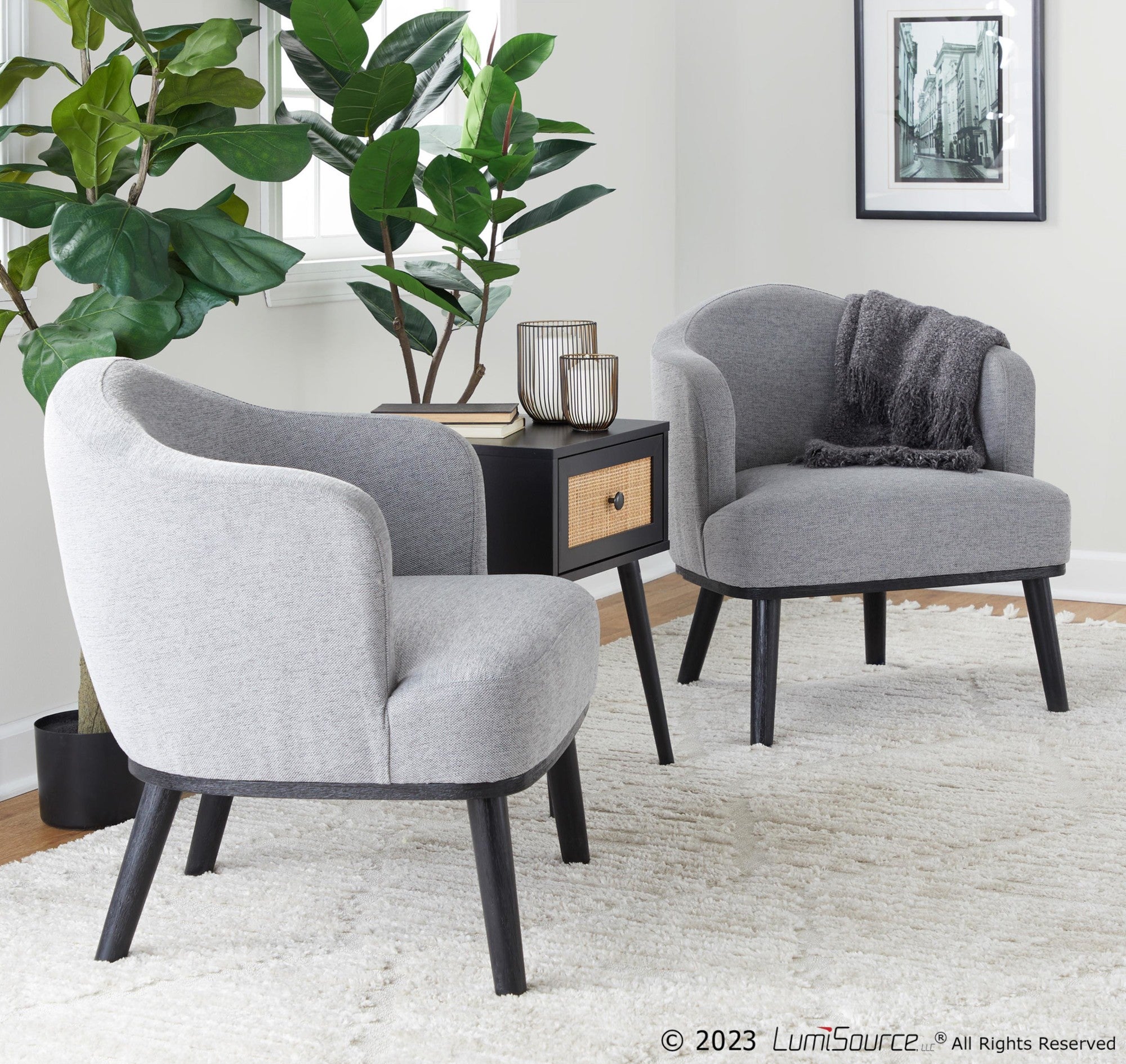 Ahoy Accent Chair - Black Wood, Grey Fabric