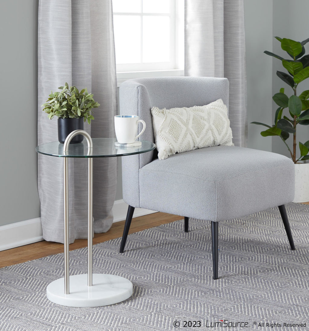 Fran Slipper Chair - Black Metal, Light Grey Sherpa Fabric