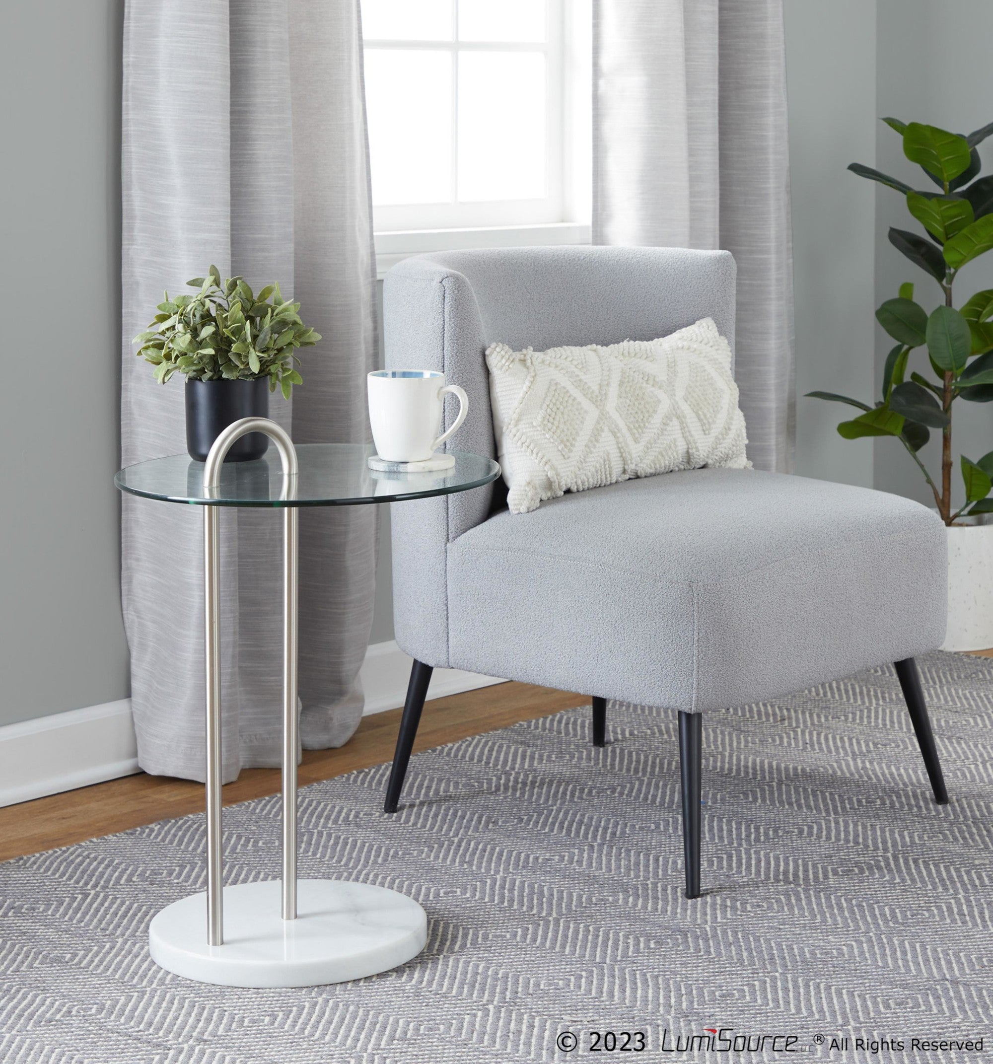 Fran Slipper Chair - Black Metal, Light Grey Sherpa Fabric