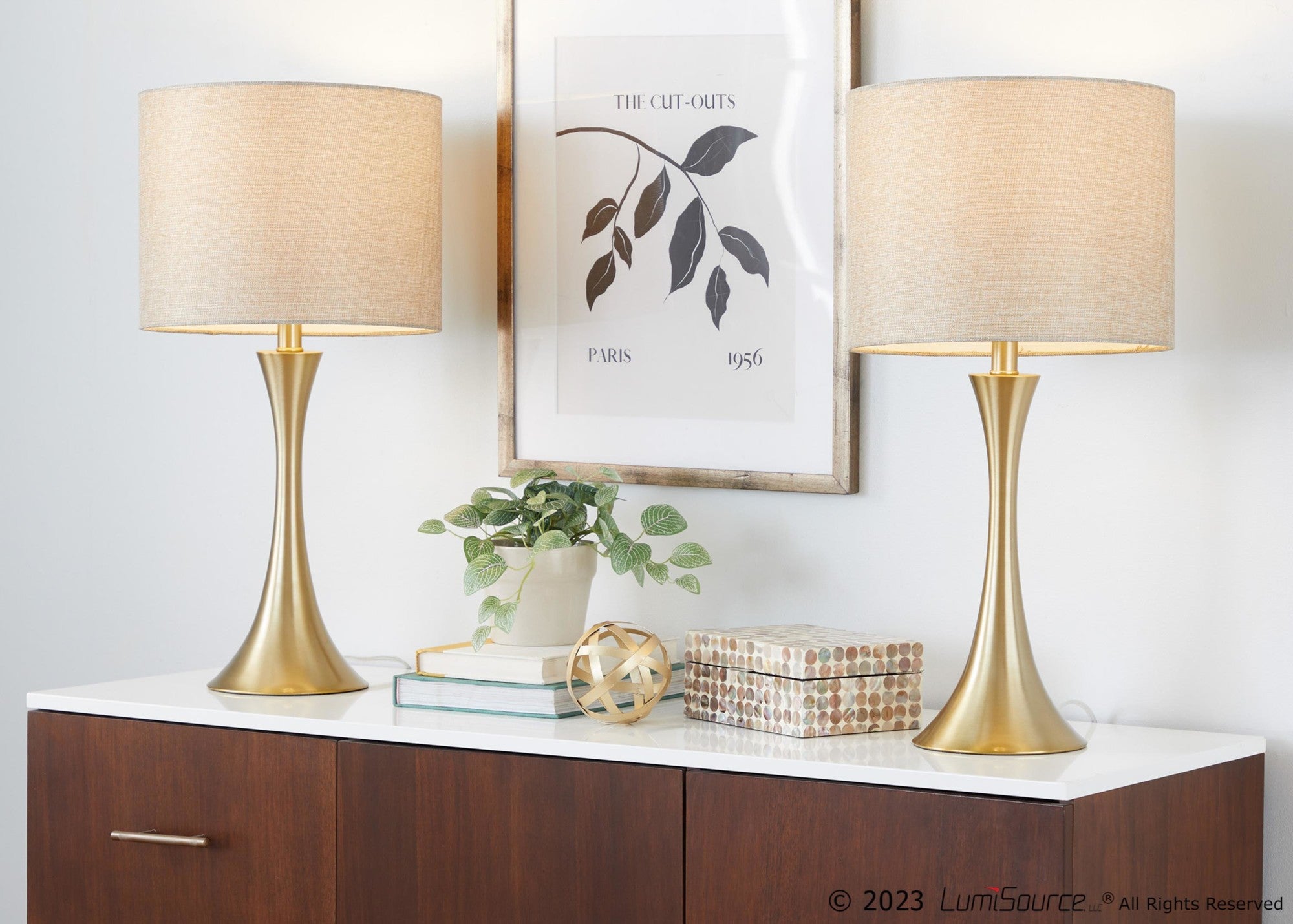 Lenuxe 24" Metal Table Lamp - Set of 2 - Gold Metal, Golden Metallic Linen