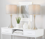 Lenuxe 24" Metal Table Lamp - Set of 2 - Brushed Nickel, Grey Linen