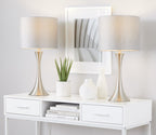 Lenuxe 24" Metal Table Lamp - Set of 2 - Brushed Nickel, Grey Sparkly Linen, Silver Metallic Threading