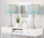 Lenuxe 24" Metal Table Lamp - Set of 2 - Brushed Nickel, Turquoise Linen