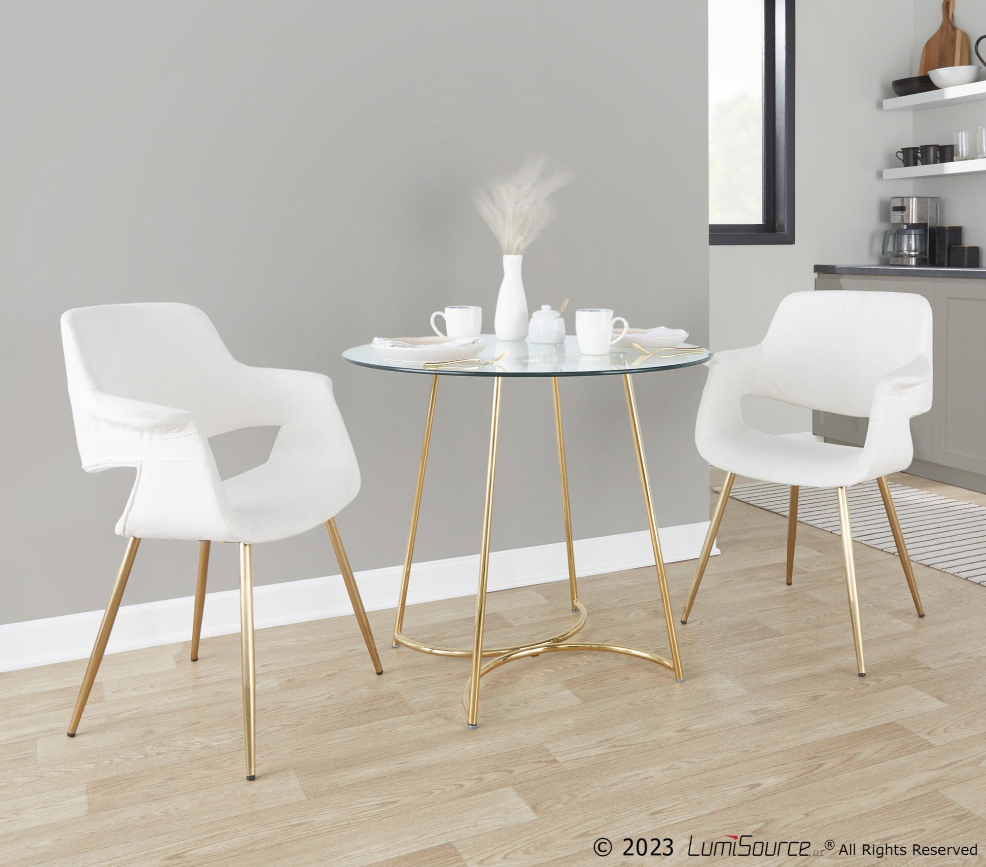 Vintage Flair Chair - Set of 2 - Gold Metal, Cream Velvet