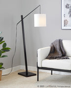 Arturo Floor Lamp - Black Wood, Black Steel, White Fabric