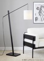 Arturo Floor Lamp - Black Wood, Black Steel, White Fabric