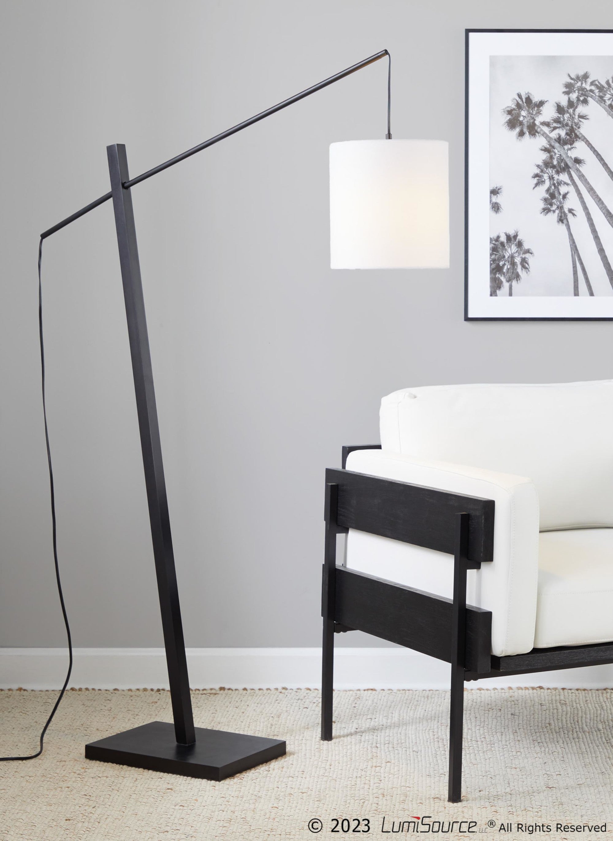 Arturo Floor Lamp - Black Wood, Black Steel, White Fabric