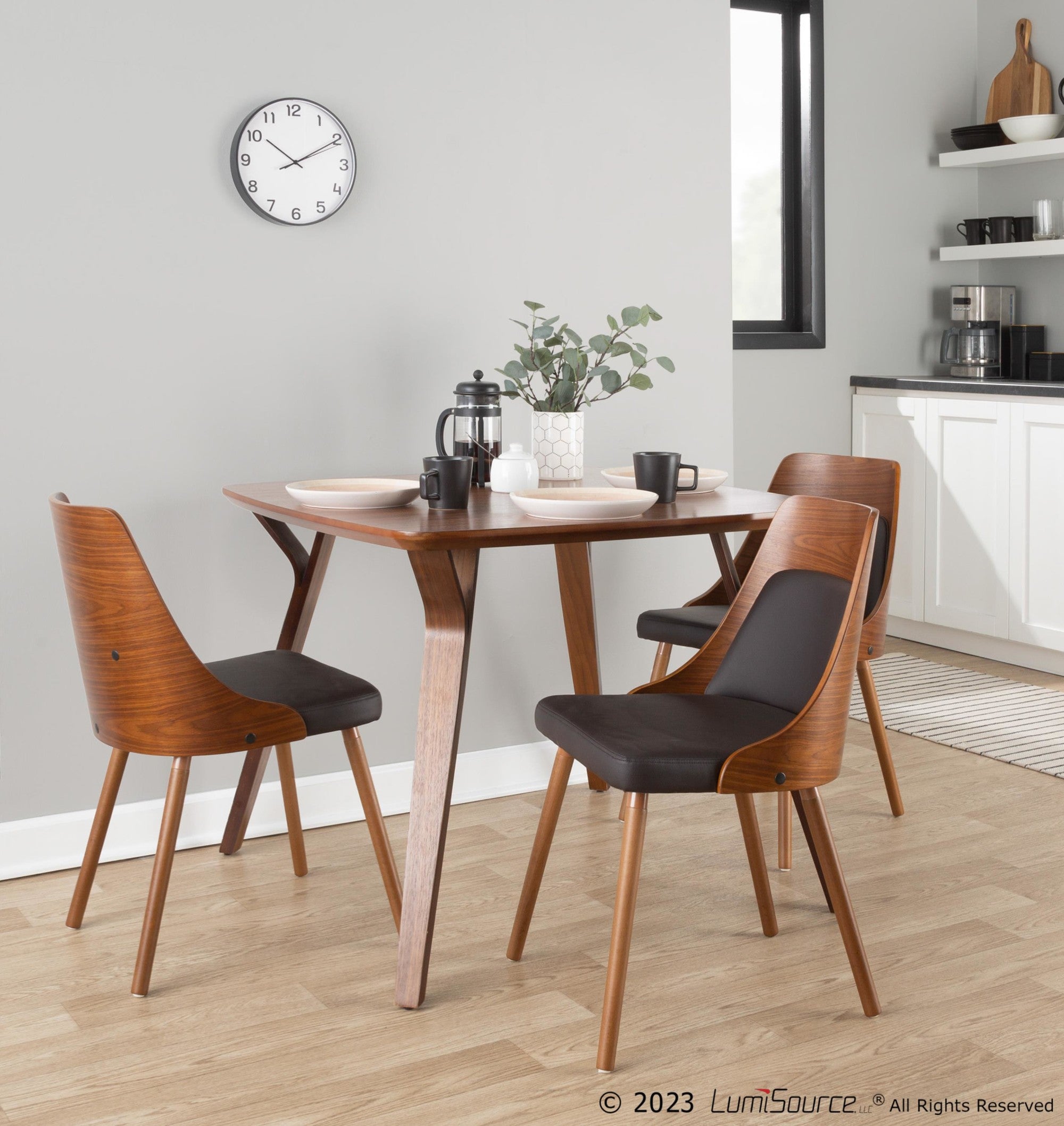 Anabelle Chair - Set of 2 - Walnut Wood, Brown PU