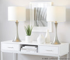 Lenuxe 24" Metal Table Lamp - Set of 2 - Frosted Silver Metal, Off-white Linen