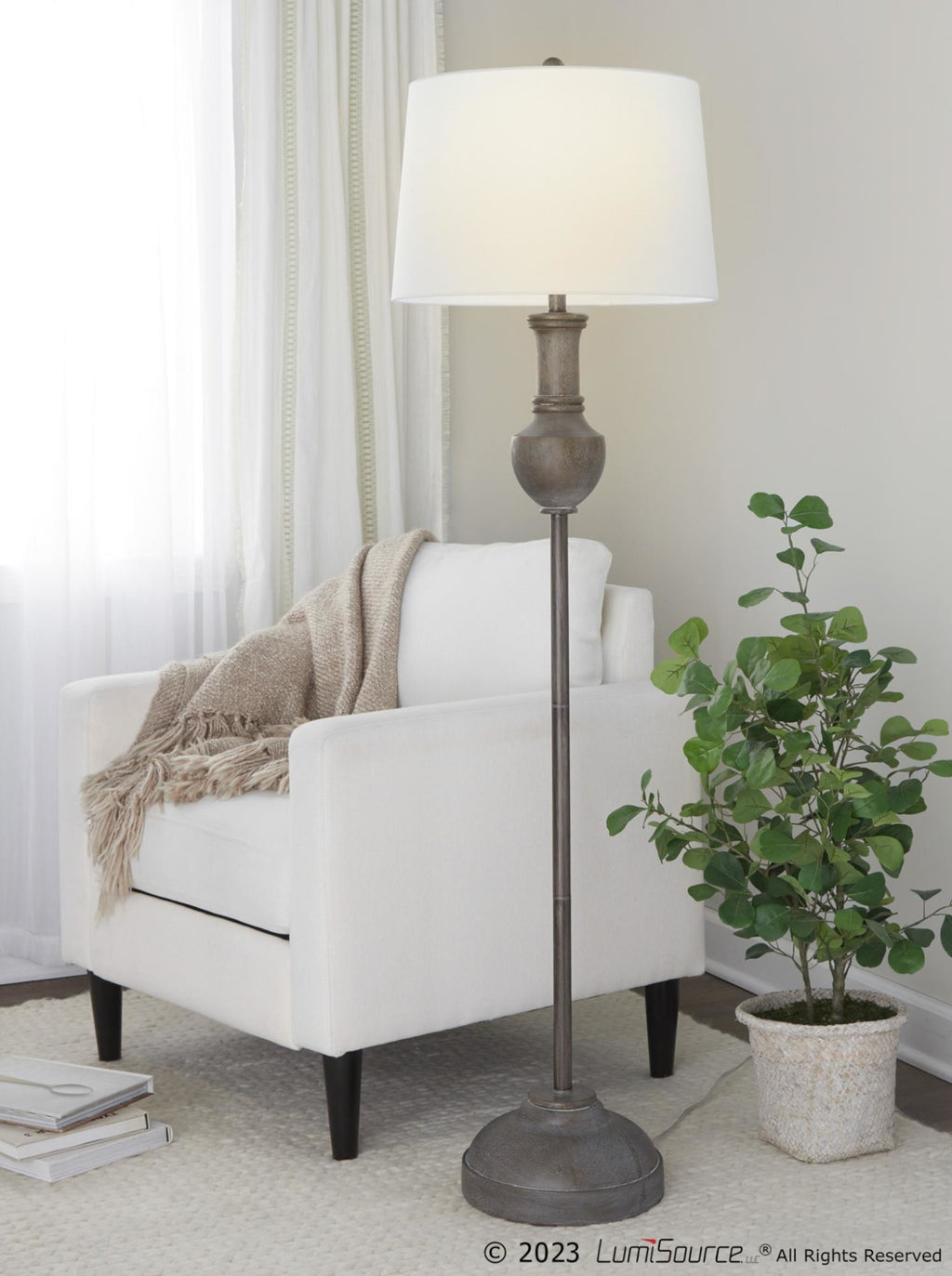 Griffin 61" Polyresin Floor Lamp - Acid Griffin Wood Poly, White Linen