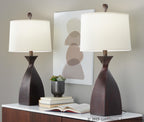 Curvo 30" Polyresin Table Lamp - Set of 2 - Copper Bronze Polyresin, Natural Linen