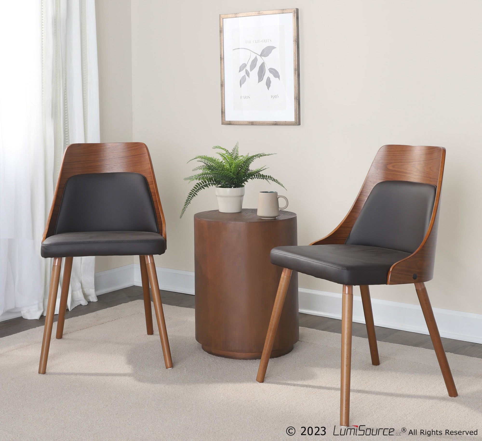 Anabelle Chair - Set of 2 - Walnut Wood, Brown PU