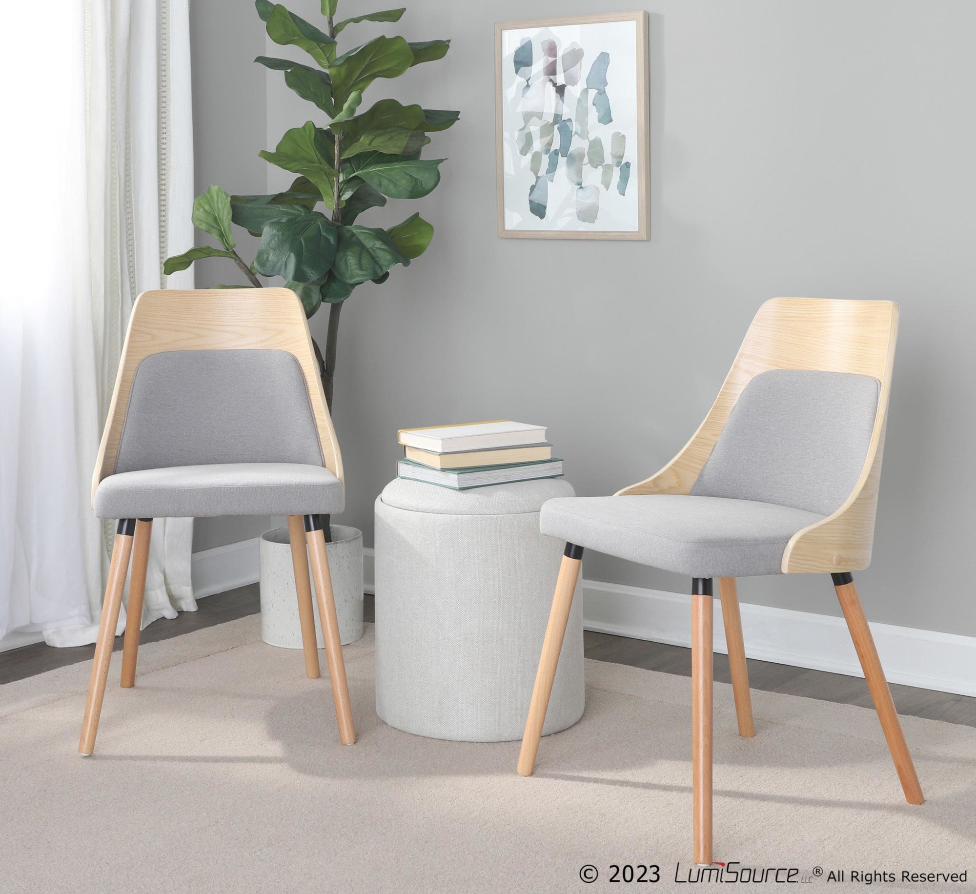 Anabelle Chair - Set of 2 - Natural Wood, Grey Fabric