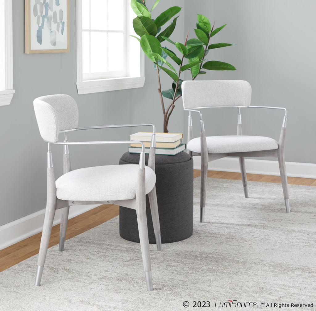 Savannah Chair - Set of 2 - Silver Metal, Grey Brushed Wood, Light Grey Fabric