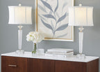 Diamond Torch 25" Crystal Table Lamp - Set of 2 - Clear Crystal, Polished Nickel, Off-white Linen