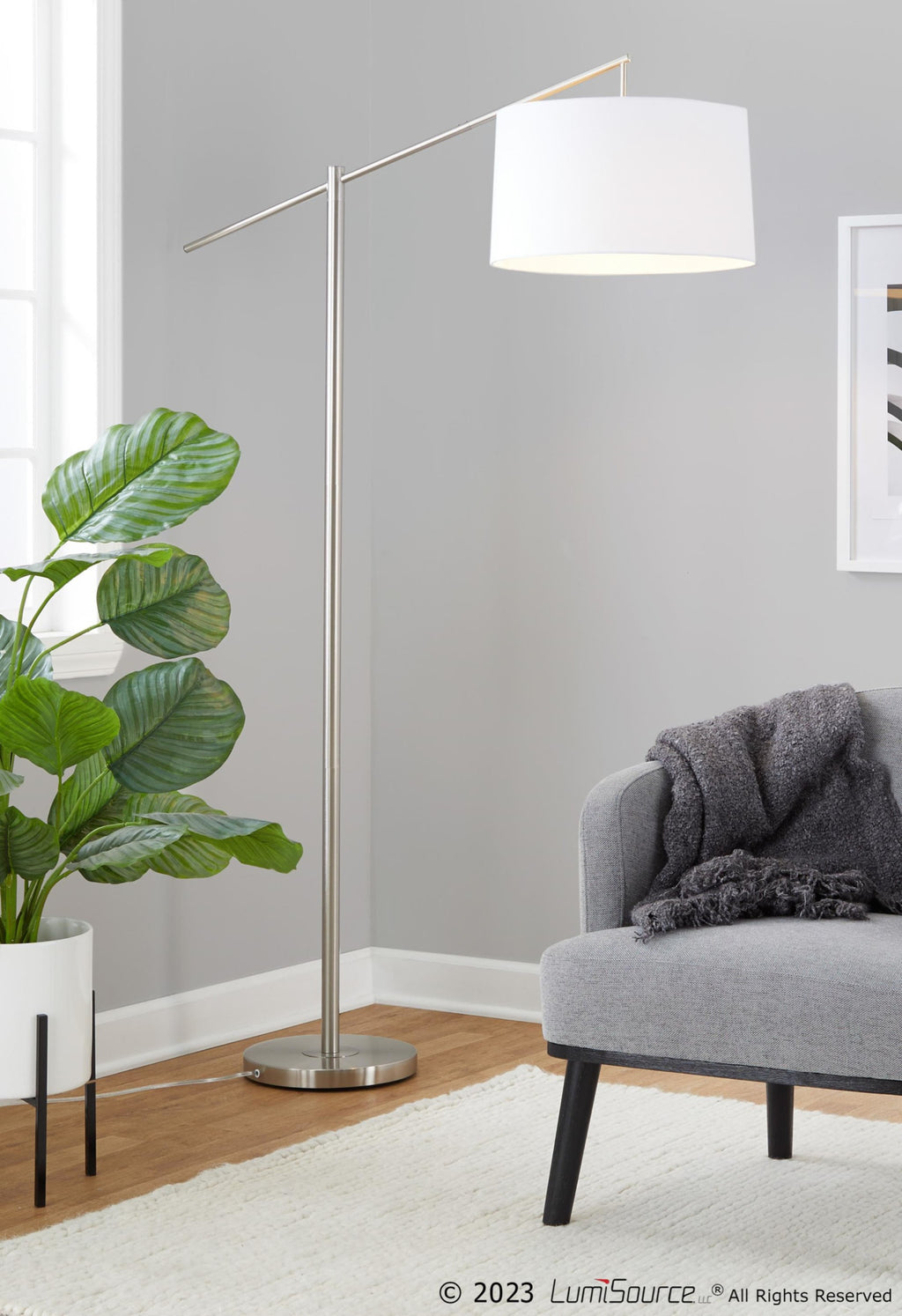 Casper 69" Metal Floor Lamp - Brushed Nickel, Off-white Linen